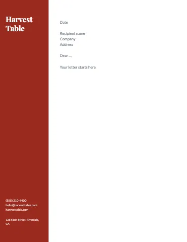 Restaurant sidebar letterhead template
