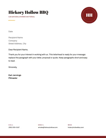 BBQ smokehouse corner disc letterhead template