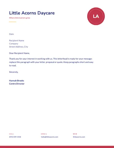 Daycare & preschool corner disc letterhead template