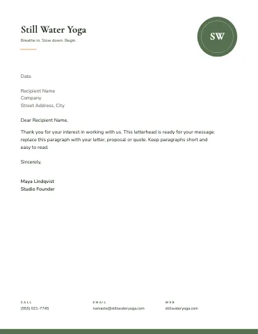 Yoga studio corner disc letterhead template