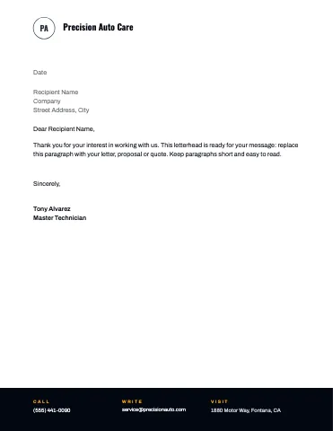 Auto repair footer bar letterhead template