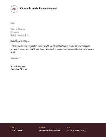 Nonprofit & charity footer bar letterhead template
