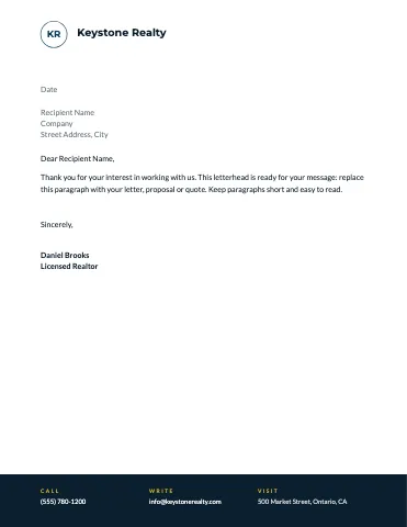 Real estate footer bar letterhead template