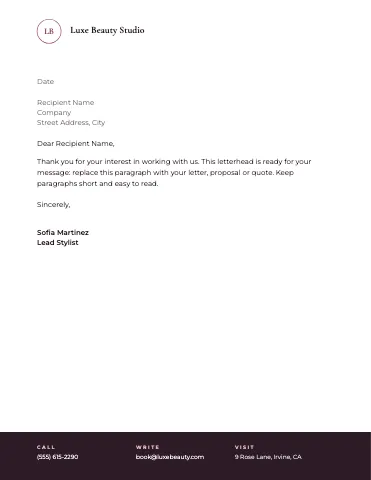 Salon & spa footer bar letterhead template