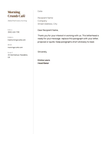 Café & bakery margin rail letterhead template
