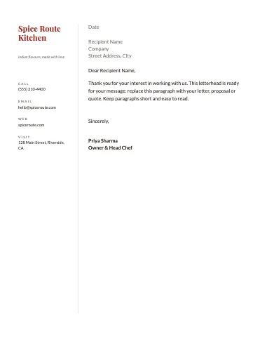 Indian restaurant margin rail letterhead template