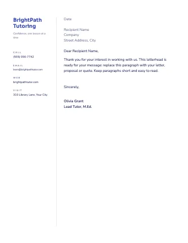 Tutoring margin rail letterhead template