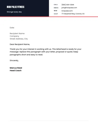 Fitness & gym split header letterhead template