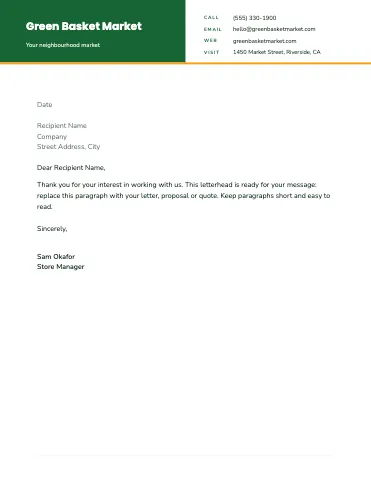 Grocery & market split header letterhead template