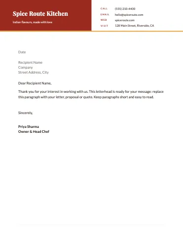 Indian restaurant split header letterhead template