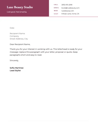 Salon & spa split header letterhead template