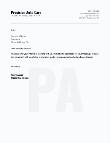 Auto repair watermark letterhead template