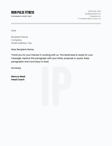Fitness & gym watermark letterhead template