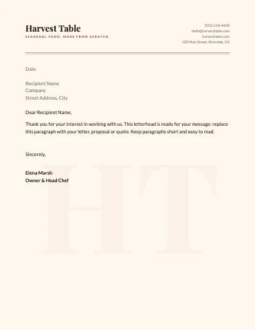 Restaurant watermark letterhead template