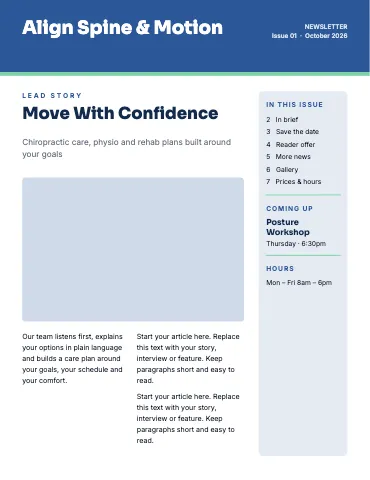 Chiropractic & physio newsletter magazine template