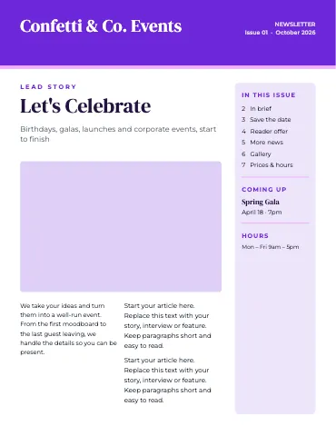 Event planner newsletter magazine template