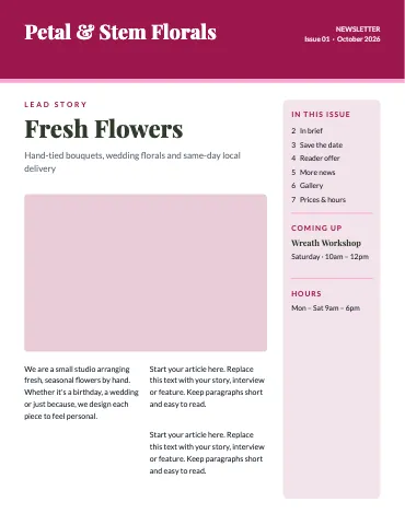 Florist newsletter magazine template