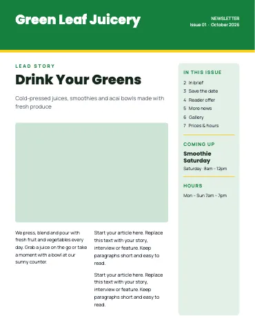 Juice & smoothie bar newsletter magazine template