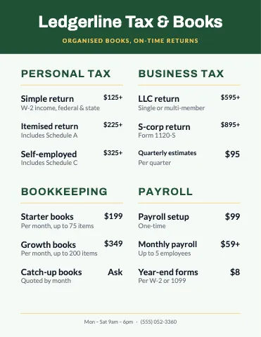 Accounting & tax banded menu template