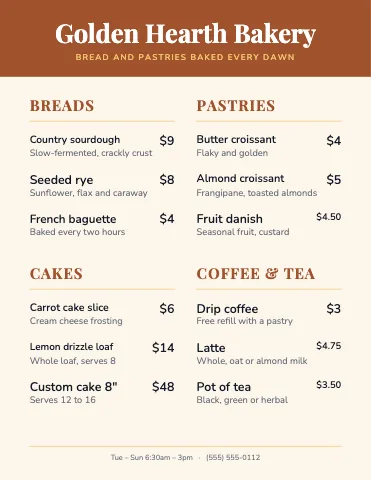 Bakery banded menu template