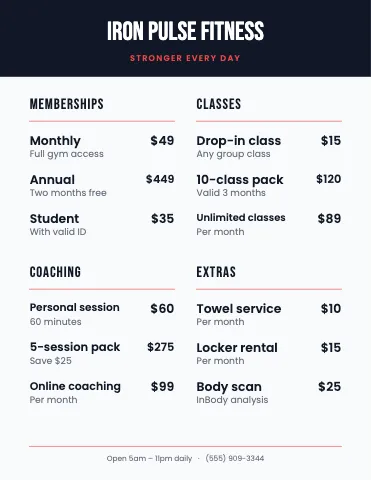 Fitness & gym banded menu template
