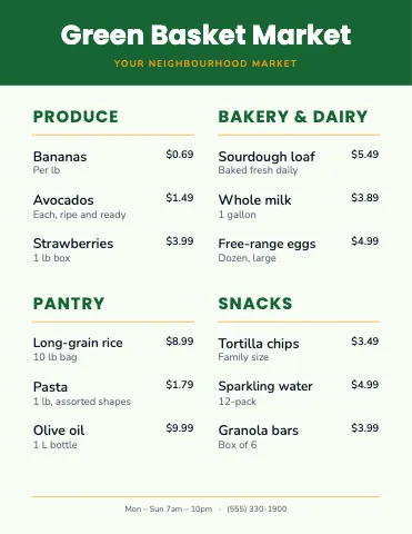 Grocery & market banded menu template
