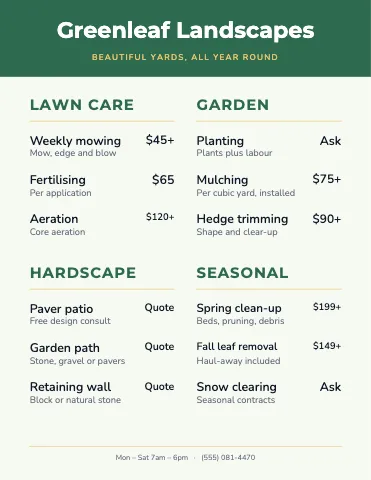 Landscaping banded menu template