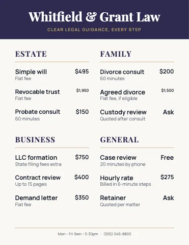 Law firm banded menu template