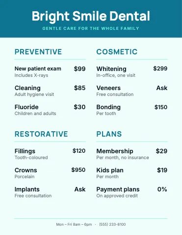 Medical & dental banded menu template
