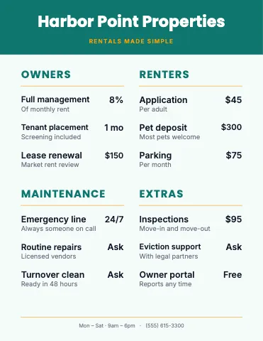 Property management banded menu template