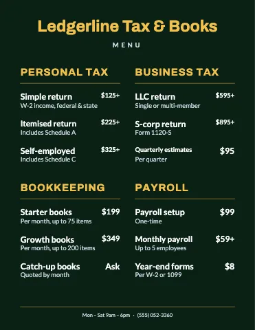 Accounting & tax chalkboard menu template