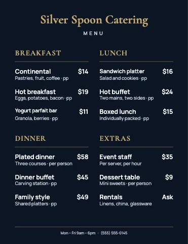 Catering chalkboard menu template