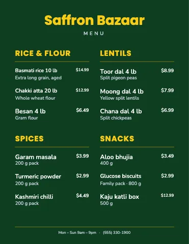 Indian grocery chalkboard menu template