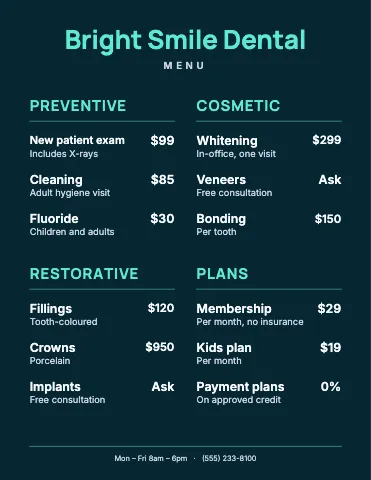 Medical & dental chalkboard menu template
