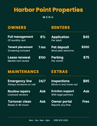 Property management chalkboard menu template