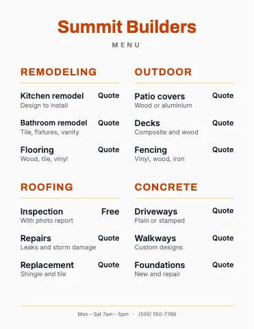 Contractor & construction classic menu template