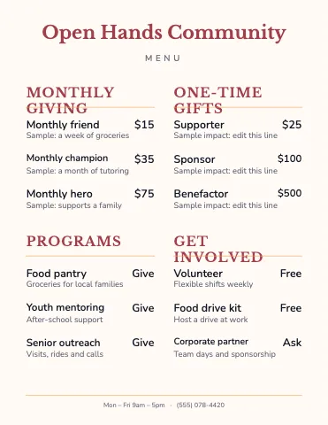 Nonprofit & charity classic menu template