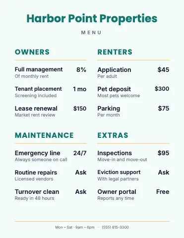 Property management classic menu template