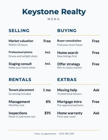 Real estate classic menu template