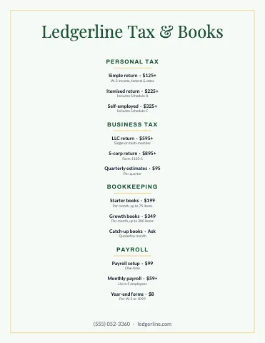 Accounting & tax elegant menu template