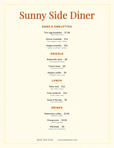 Breakfast diner elegant menu template