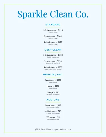 Cleaning services elegant menu template