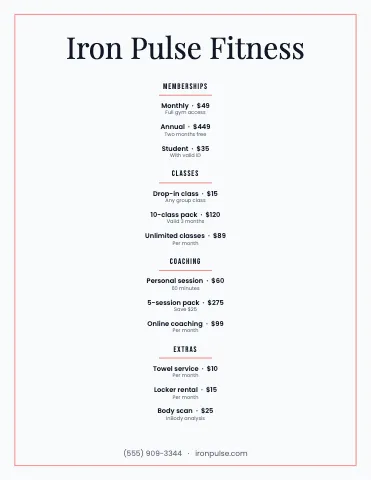 Fitness & gym elegant menu template