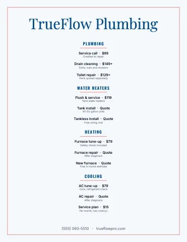 Plumbing & HVAC elegant menu template