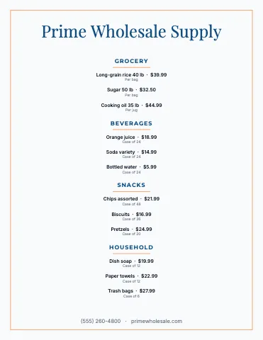 Wholesale & distribution elegant menu template