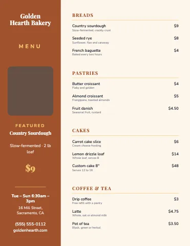 Bakery sidebar menu template
