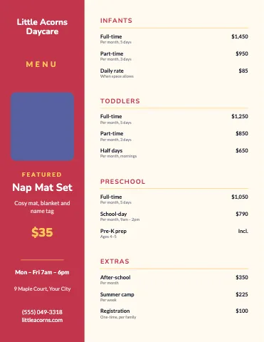 Daycare & preschool sidebar menu template