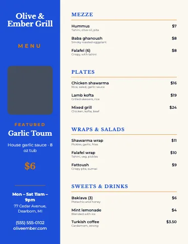Mediterranean grill sidebar menu template