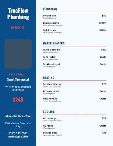Plumbing & HVAC sidebar menu template