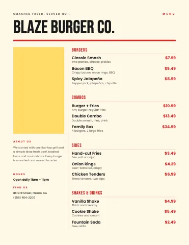 Burger joint editorial menu template